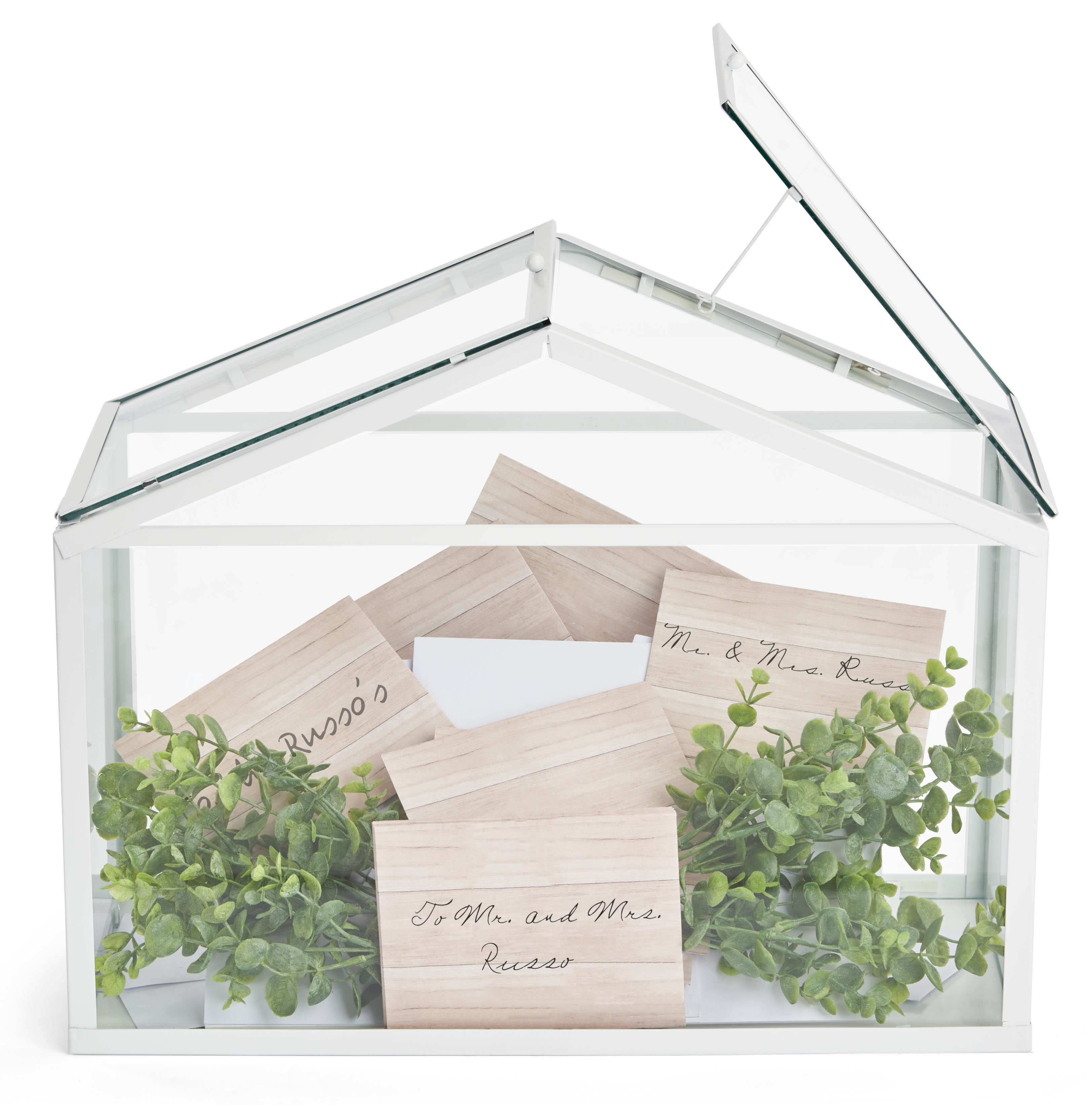 17.75 x 14 Glass Card Box w/ Hinged Top Loading Doors, Countertop - White - Image 4