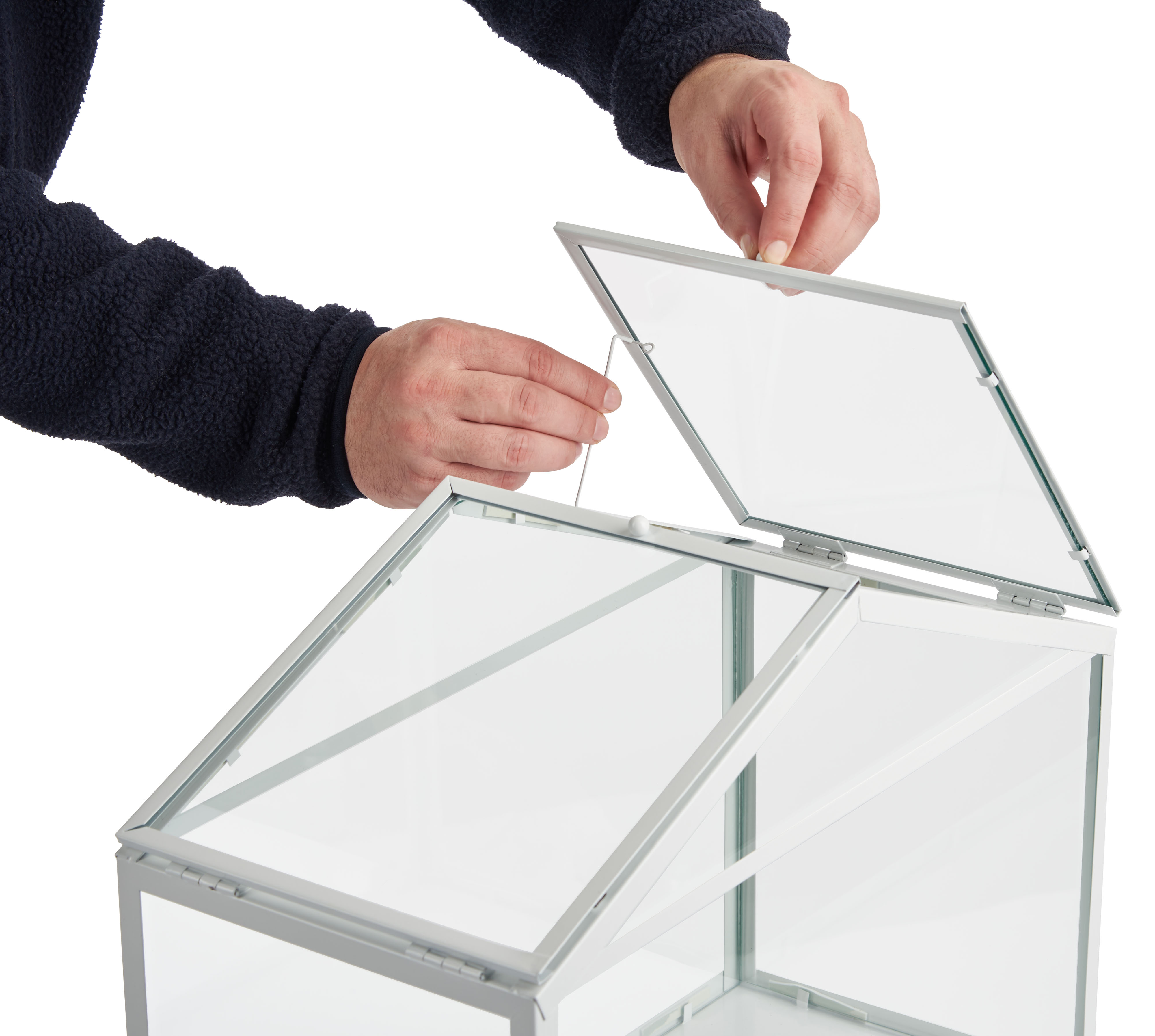 17.75 x 14 Glass Card Box w/ Hinged Top Loading Doors, Countertop - White - Image 6