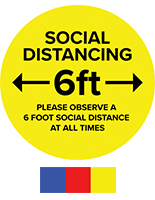 Round social distance vinyl decal with UV printed artwork