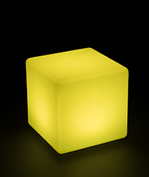 Light up cube table stool shown in yellow