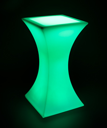 Led hourglass pub table lighted in green