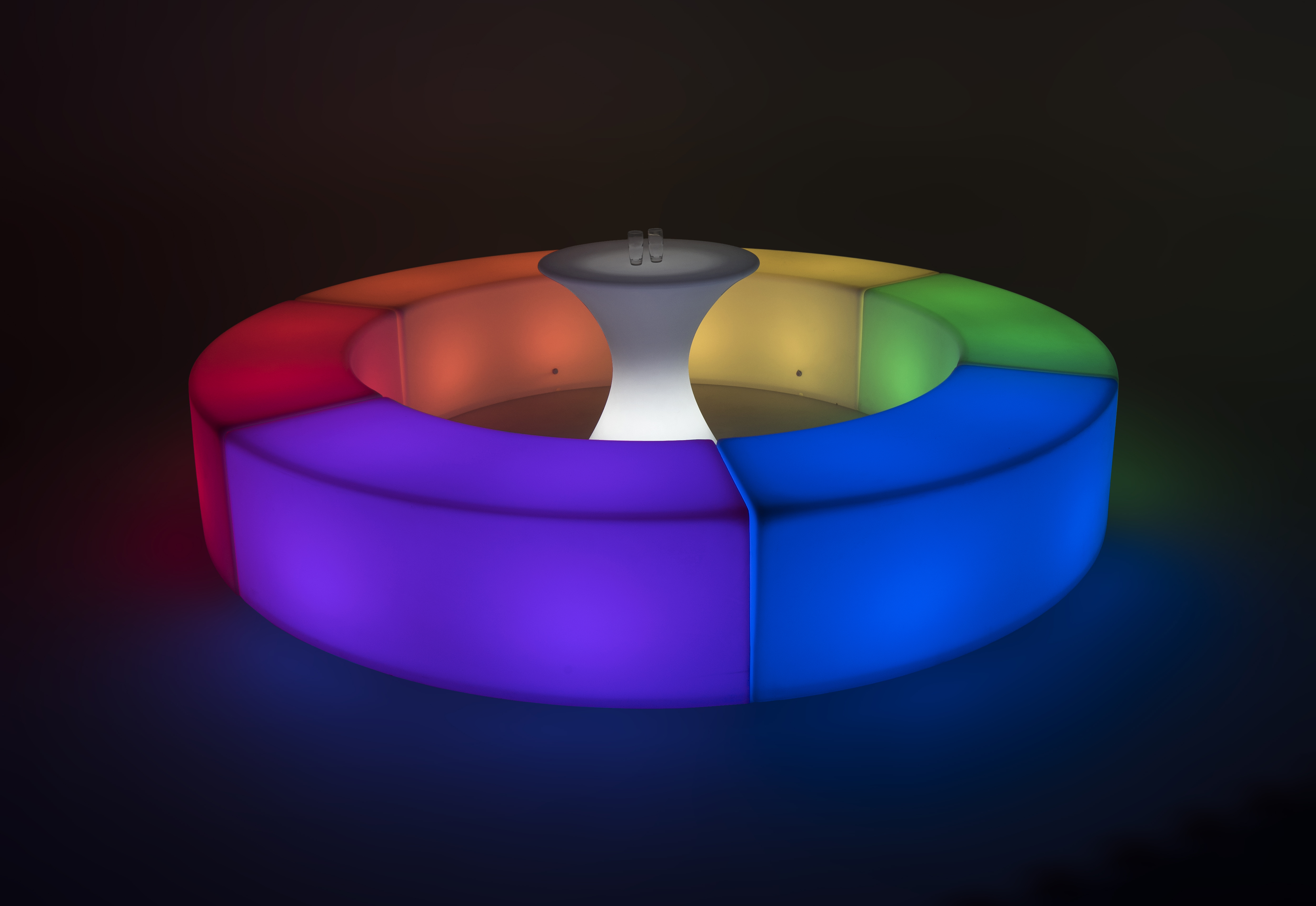 multicolor LED curved bench set with round table