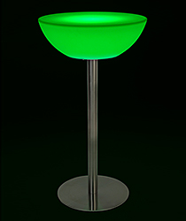 Half-moon LED cocktail table with green illumination