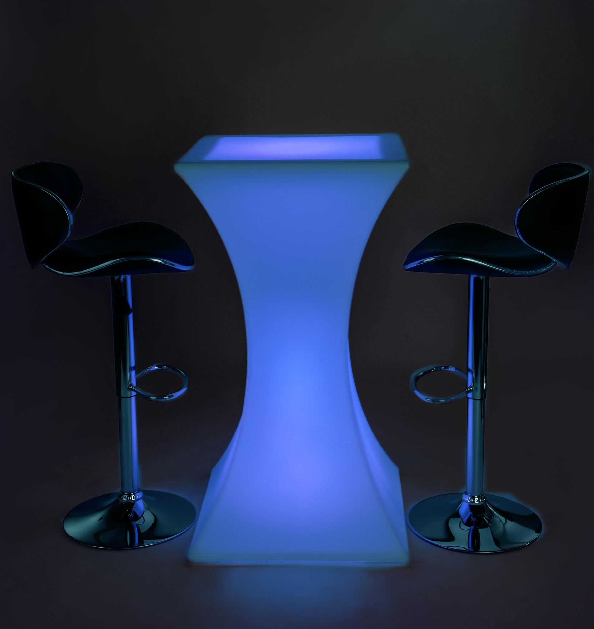 Hourglass LED Pub Table Set | 2 Adjustable Black Stools | Displays2Go