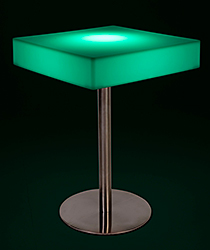 Square glow top bar table with green illumination