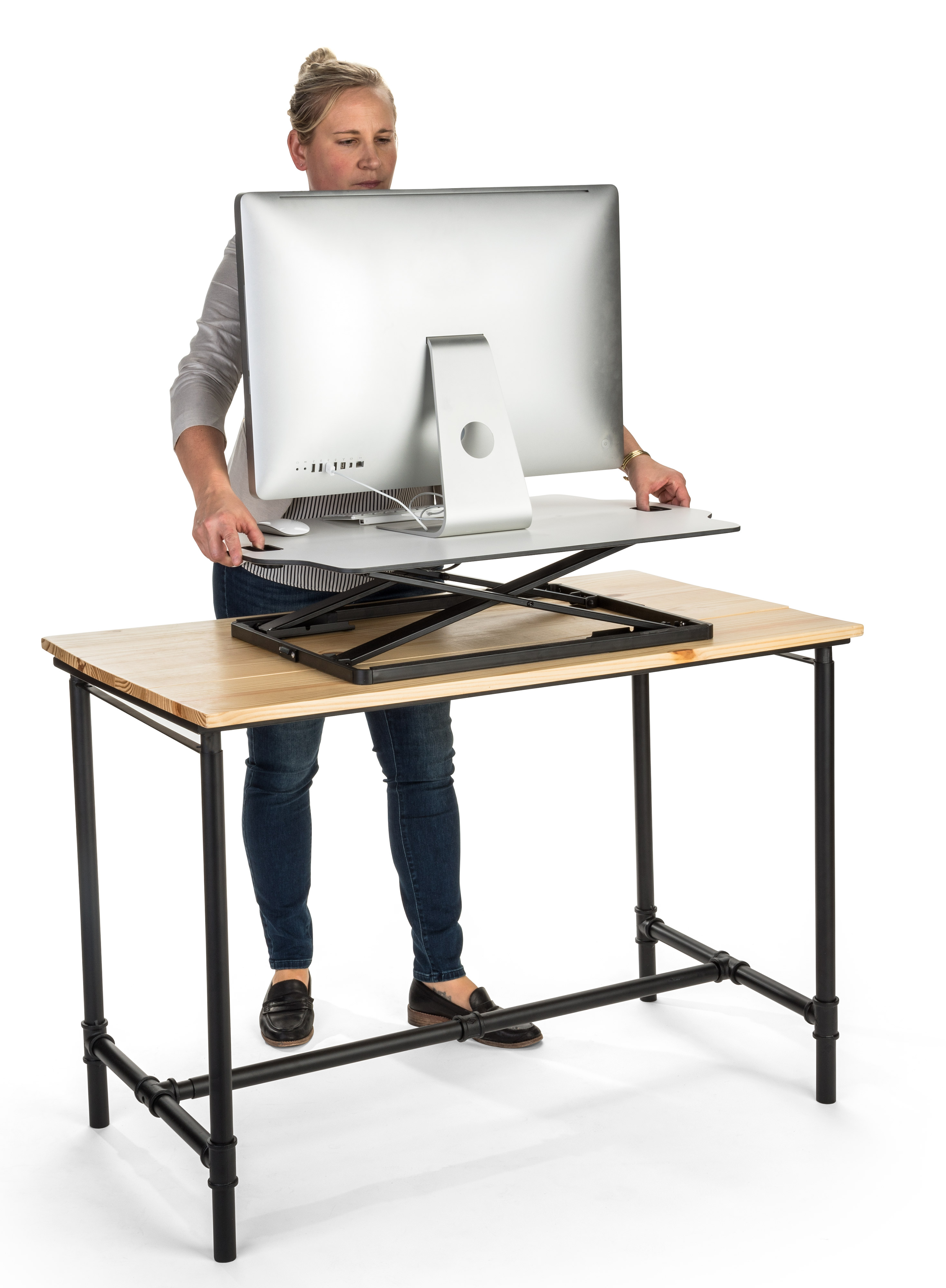 50 Inch Desktop Riser Foldable Desktop Riser | White w/ Steel Frame | Displays2Go