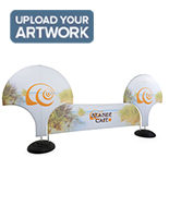 This outdoor fabric tube barricade with mushroom-style shape signage