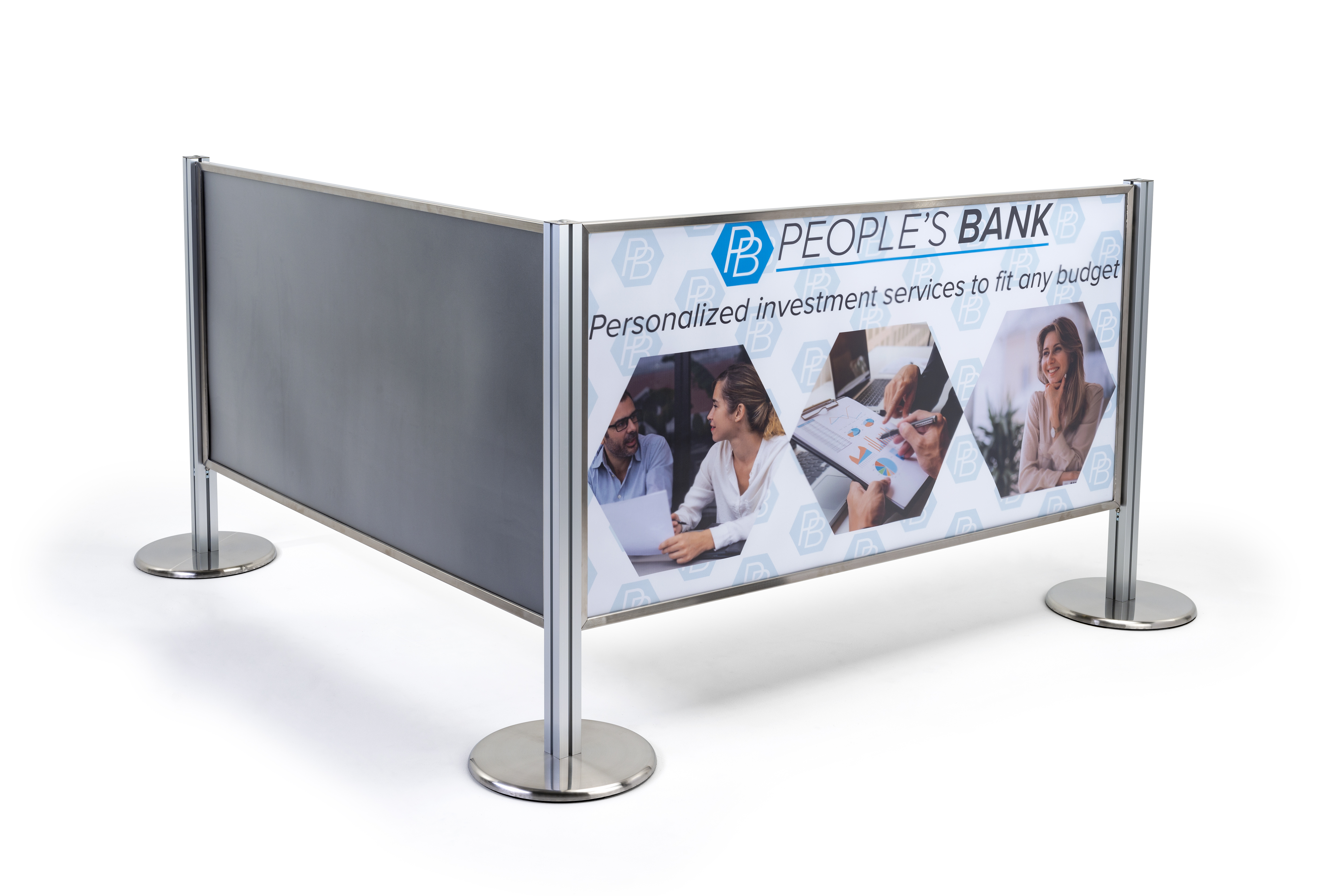Post & Panel Barrier System w/ 2 Stanchions & 1 60" x 30" Frame Panel - Silver - Image 2