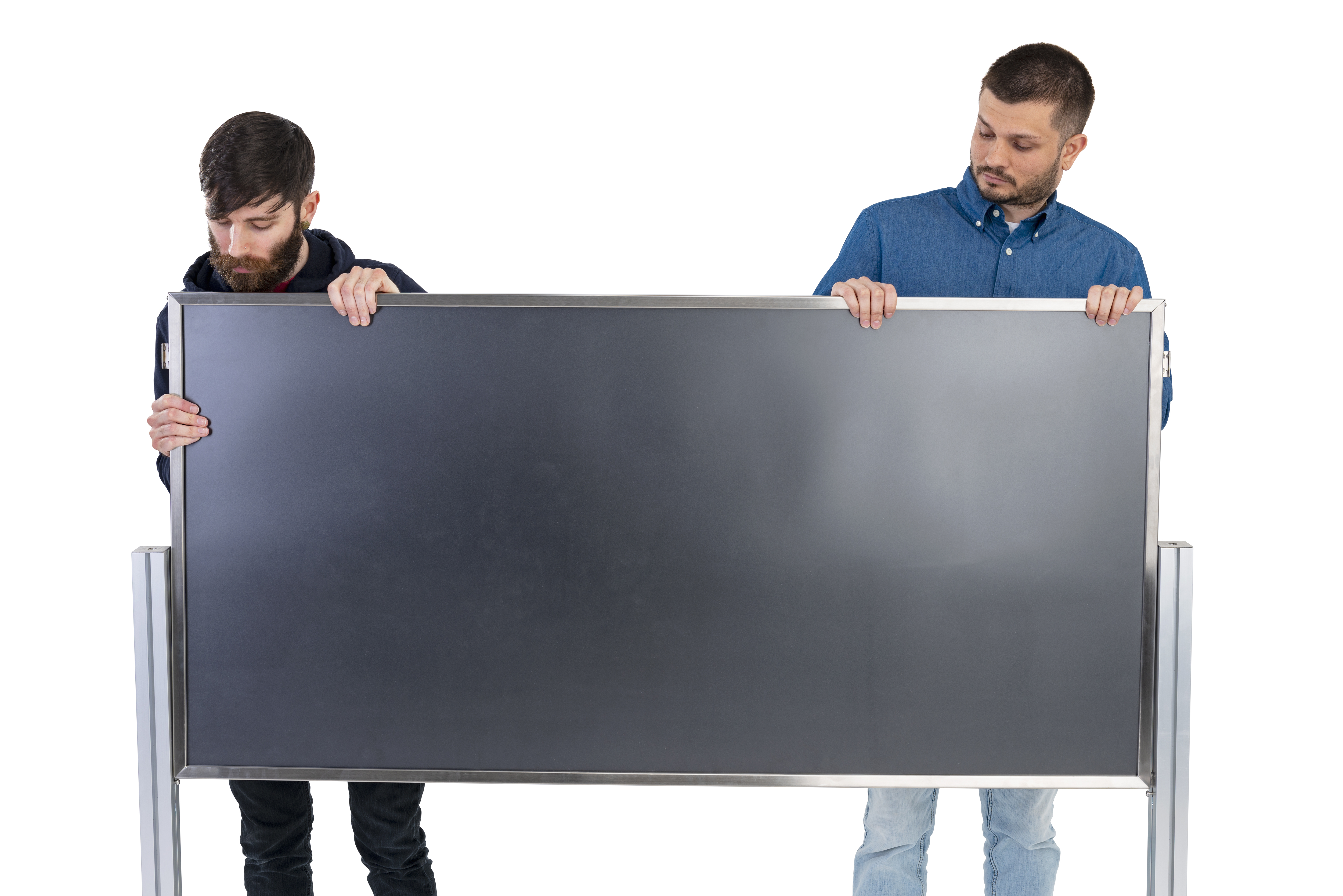Post & Panel Barrier System w/ 2 Stanchions & 1 60" x 30" Frame Panel - Silver - Image 5