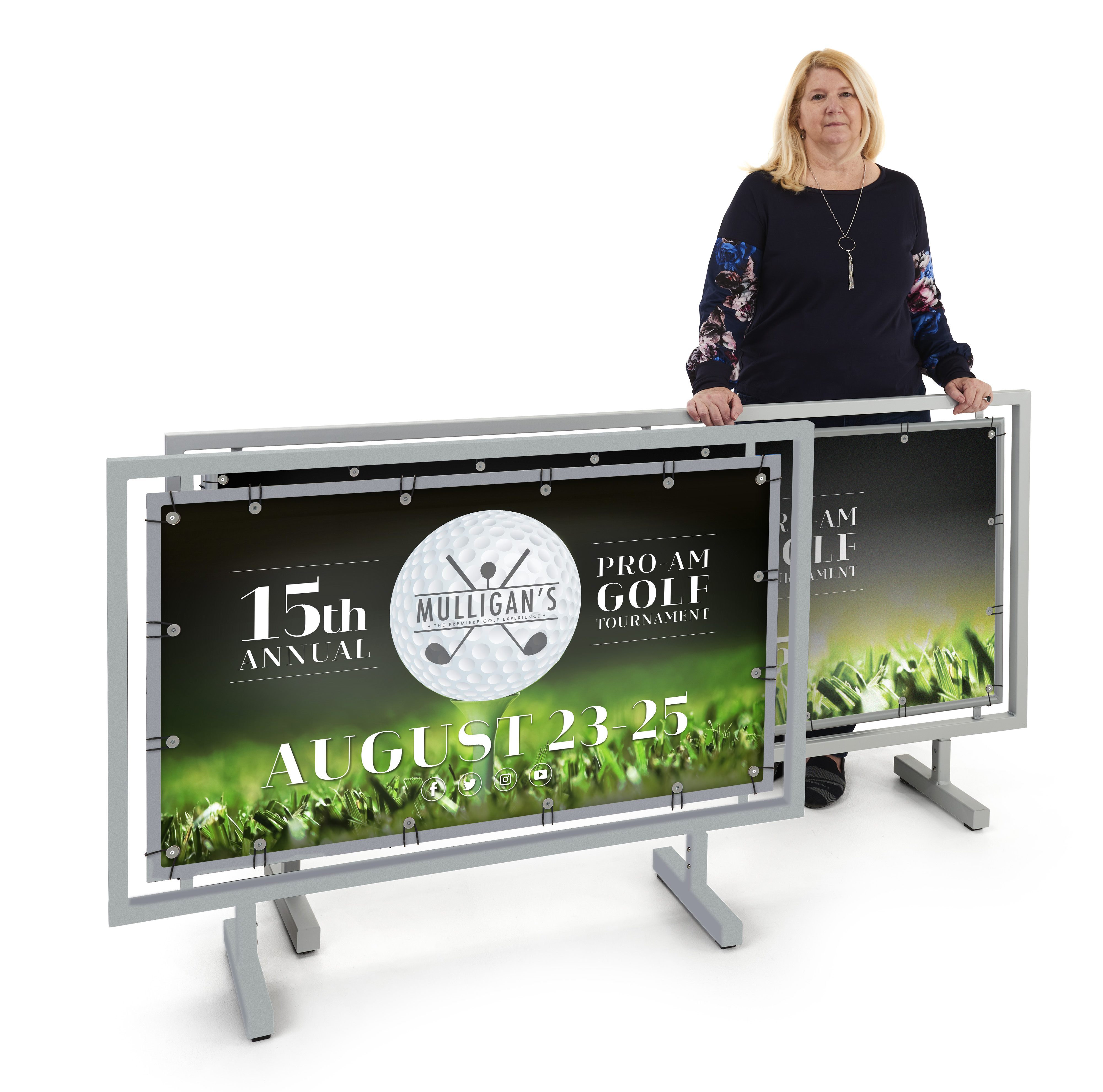 Barrier Sidewalk Signs w/ Custom Printing, Double-Sided, Portable - Black or Silver - Image 8