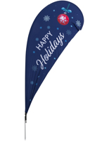 "Happy Holidays" Teardrop Flag with Blue Snowy Background
