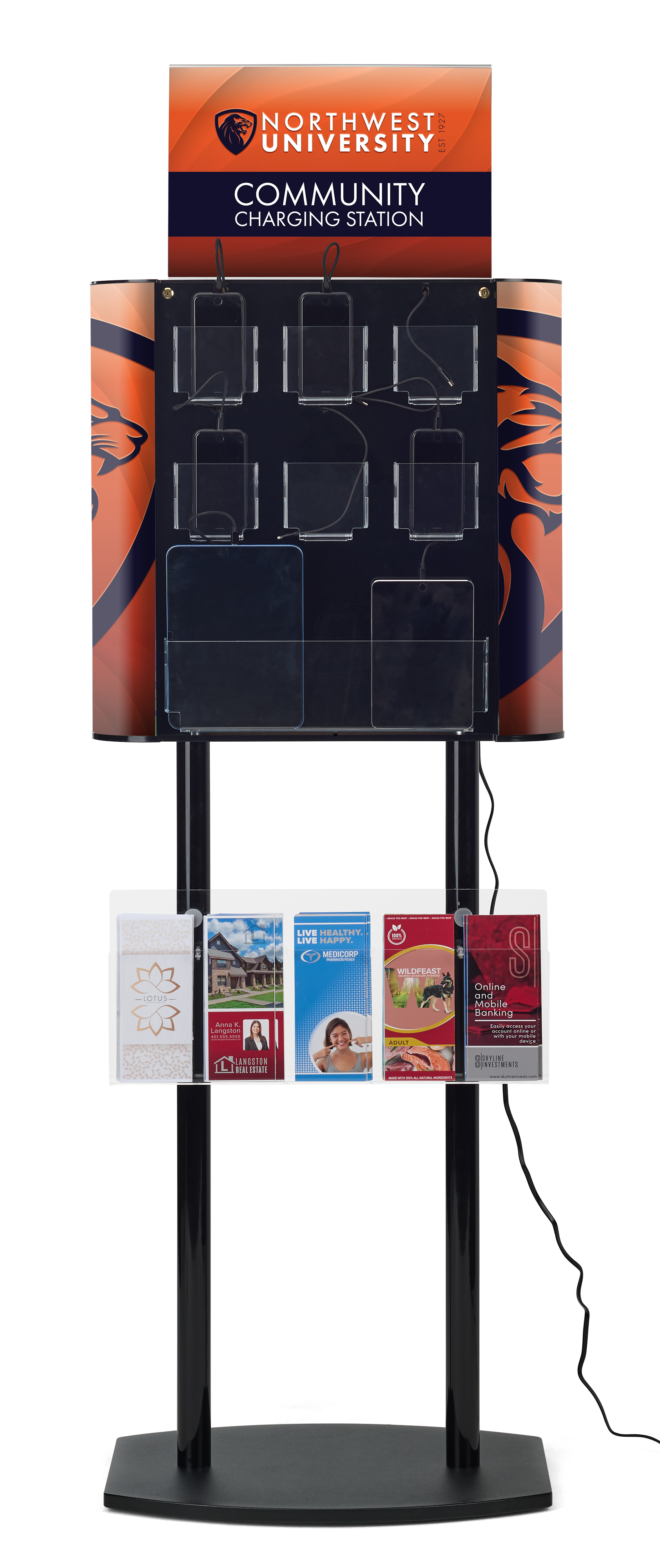 Charging Station for Floor, Side Panel Graphics, 8 Cables, 17 x 11 Sign - Black - Image 2