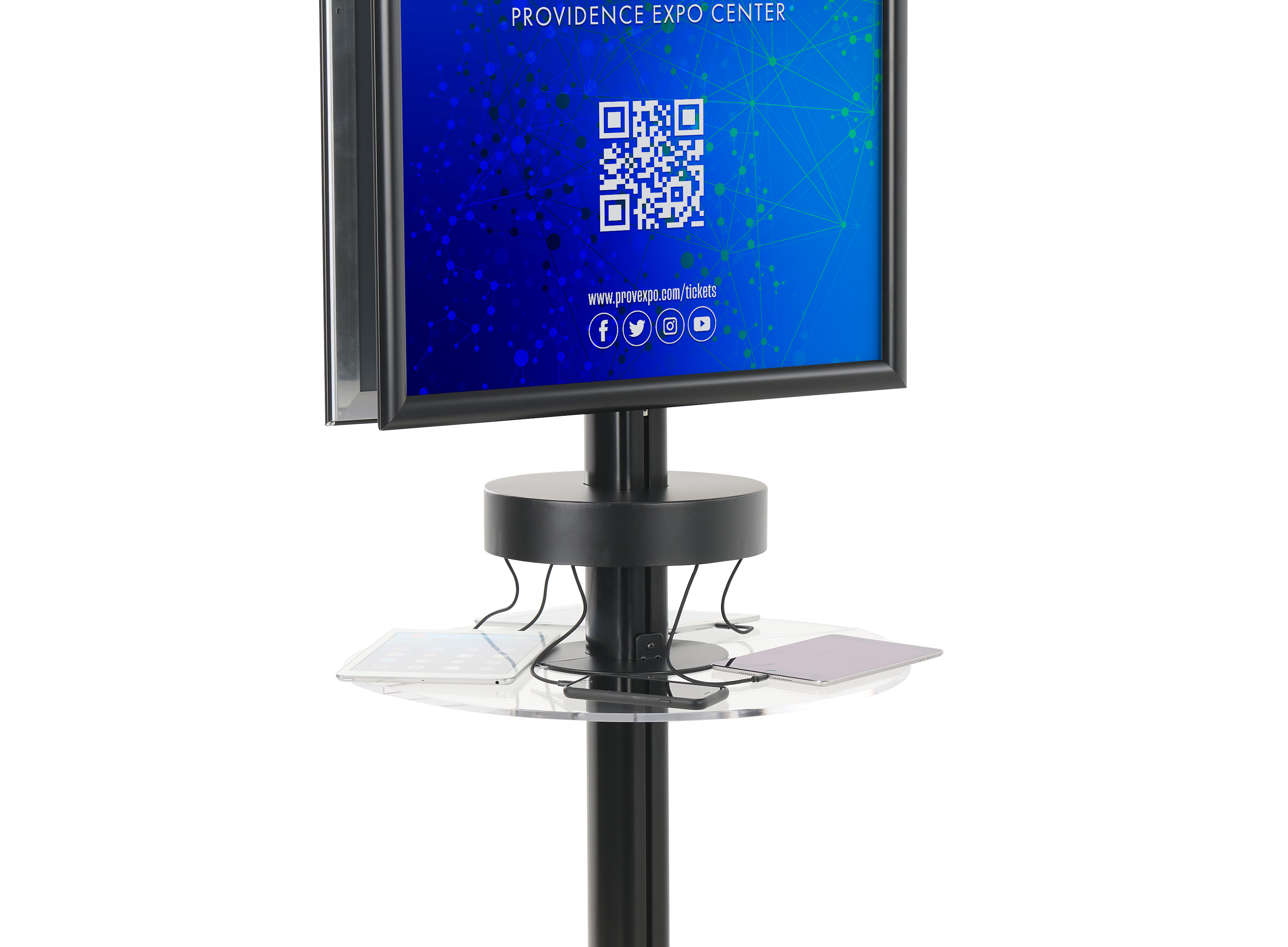 Charging Kiosk for Floor, (2) 22 x 28 Poster Frames, 6 Cables, Storage Shelf - Black - Image 4