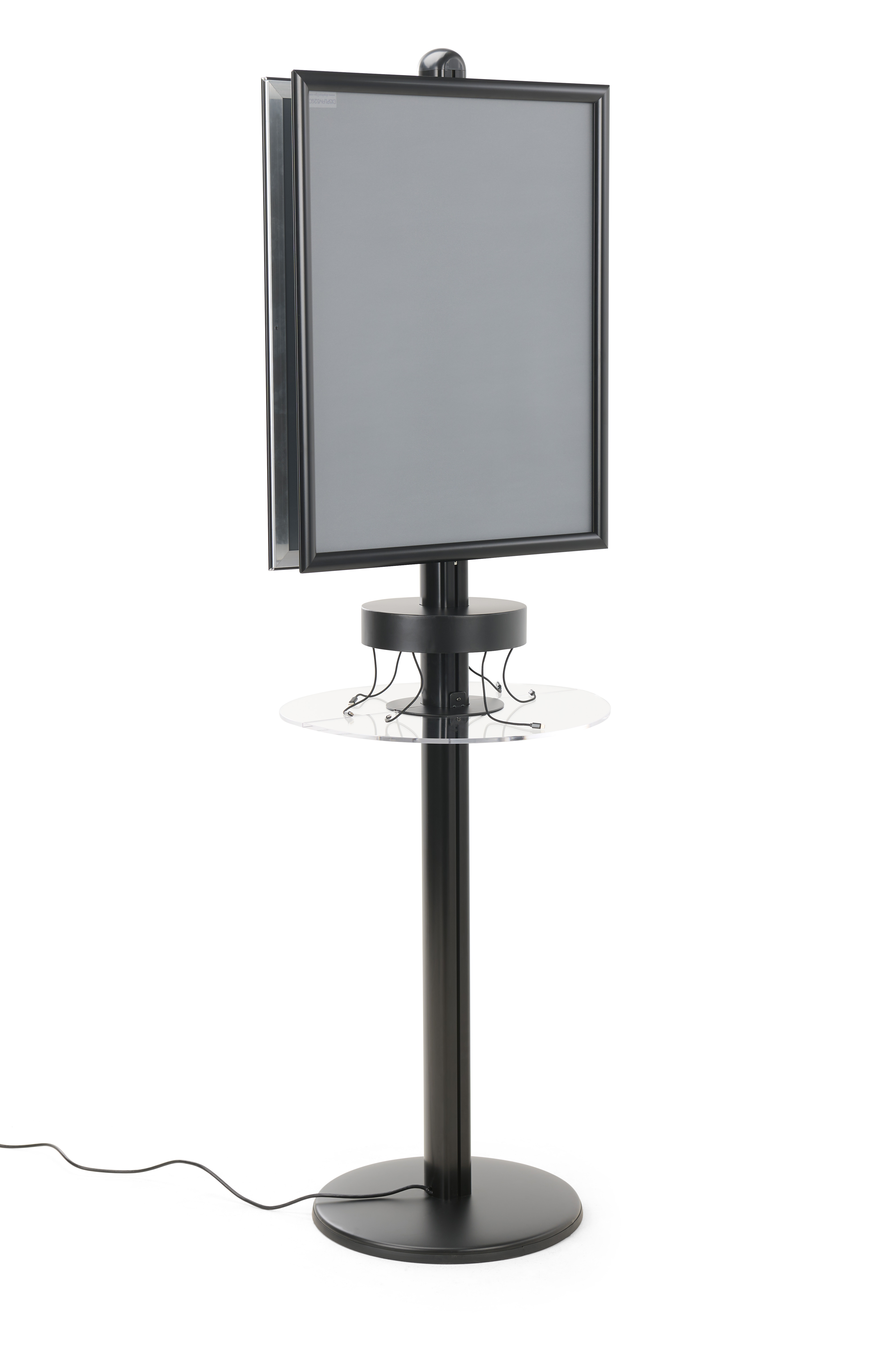Charging Kiosk for Floor, (2) 22 x 28 Poster Frames, 6 Cables, Storage Shelf - Black - Image 2