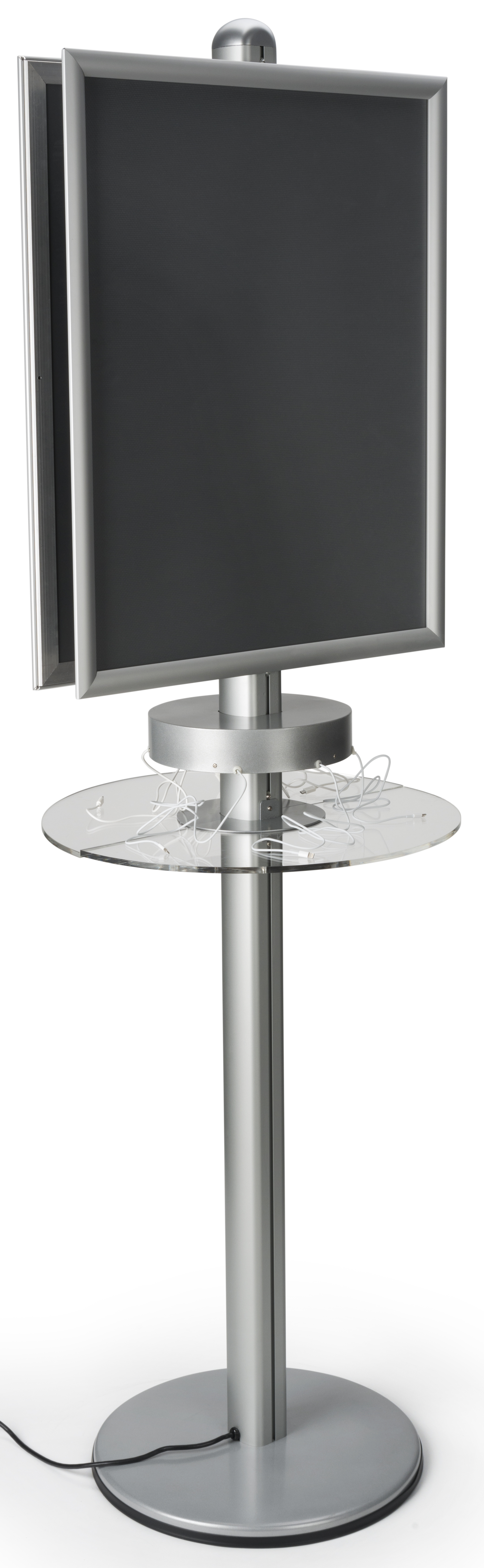 Charging Kiosk for Floor, (2) 22 x 28 Poster Frames, 6 Cables, Storage Shelf - Silver - Image 2