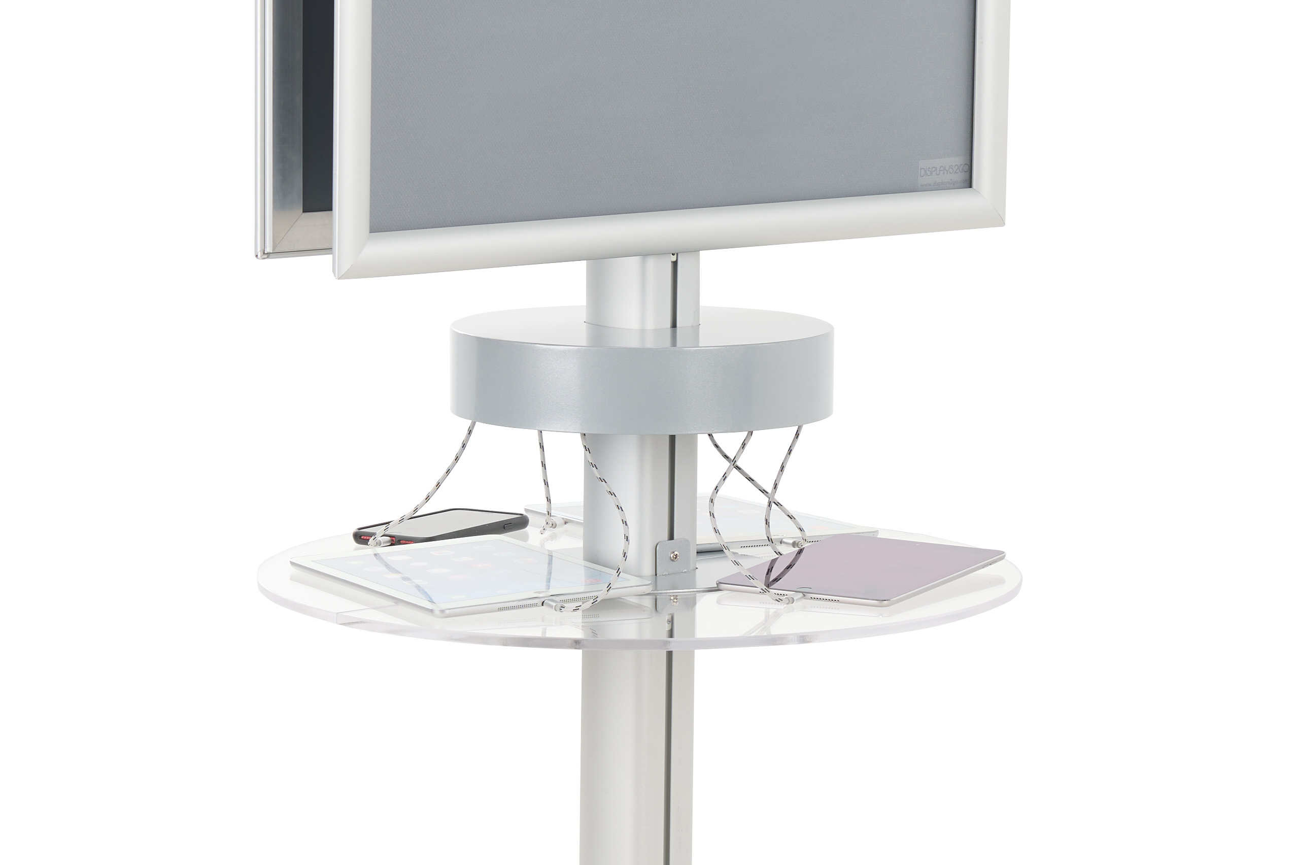 Charging Kiosk for Floor, (2) 22 x 28 Poster Frames, 6 Cables, Storage Shelf - Silver - Image 4