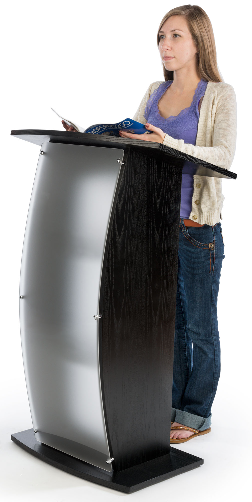 Floor Podium, Curved Frosted Acrylic Panel, 43.5"h - Black - Image 2