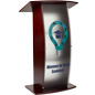 Contemporary lectern with custom curved panel and personalized artwork
