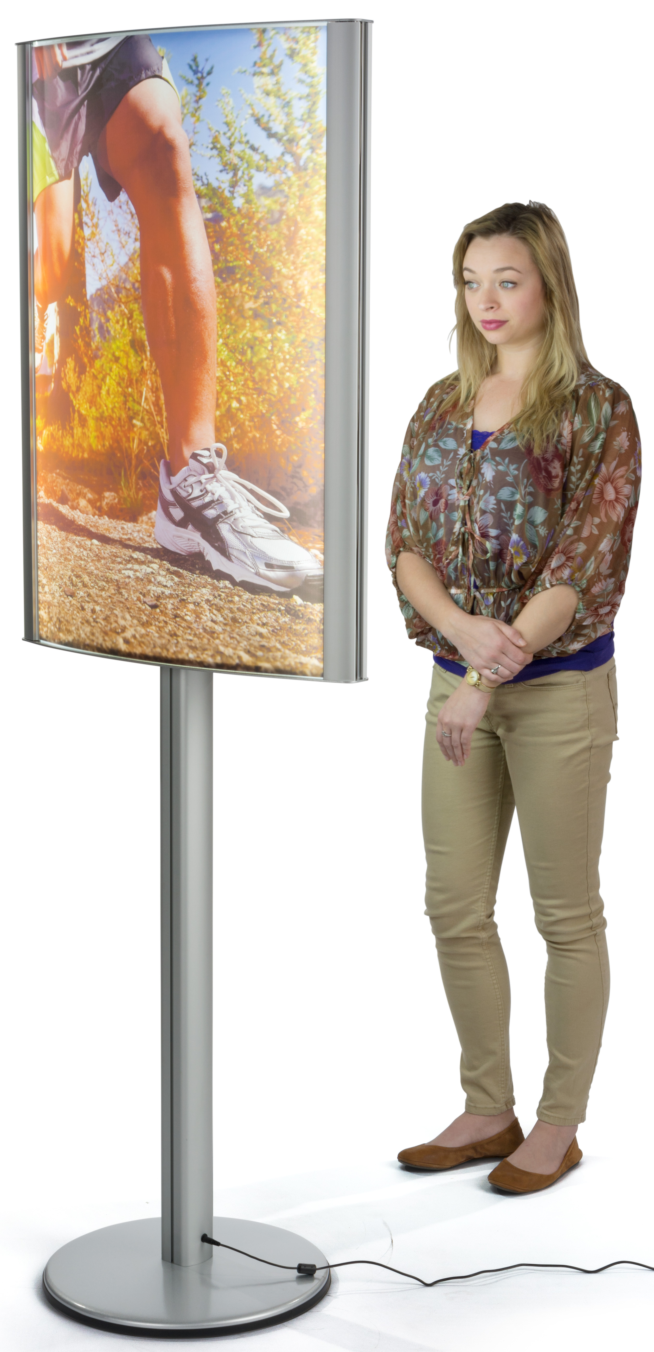 24 x 36 Curved LED Poster Stand | Brushed Silver Finish | Displays2Go