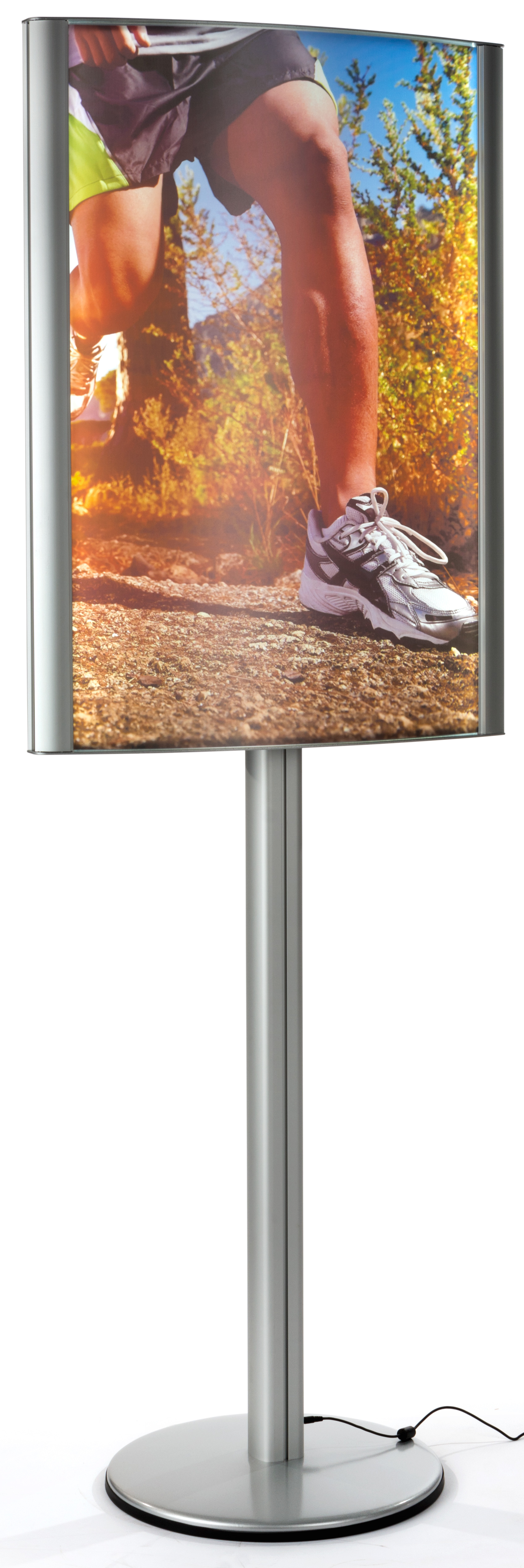 24 x 36 Curved LED Poster Stand | Brushed Silver Finish | Displays2Go