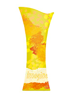 Custom printed asymmetrical funnel with bright yellow and orange graphics