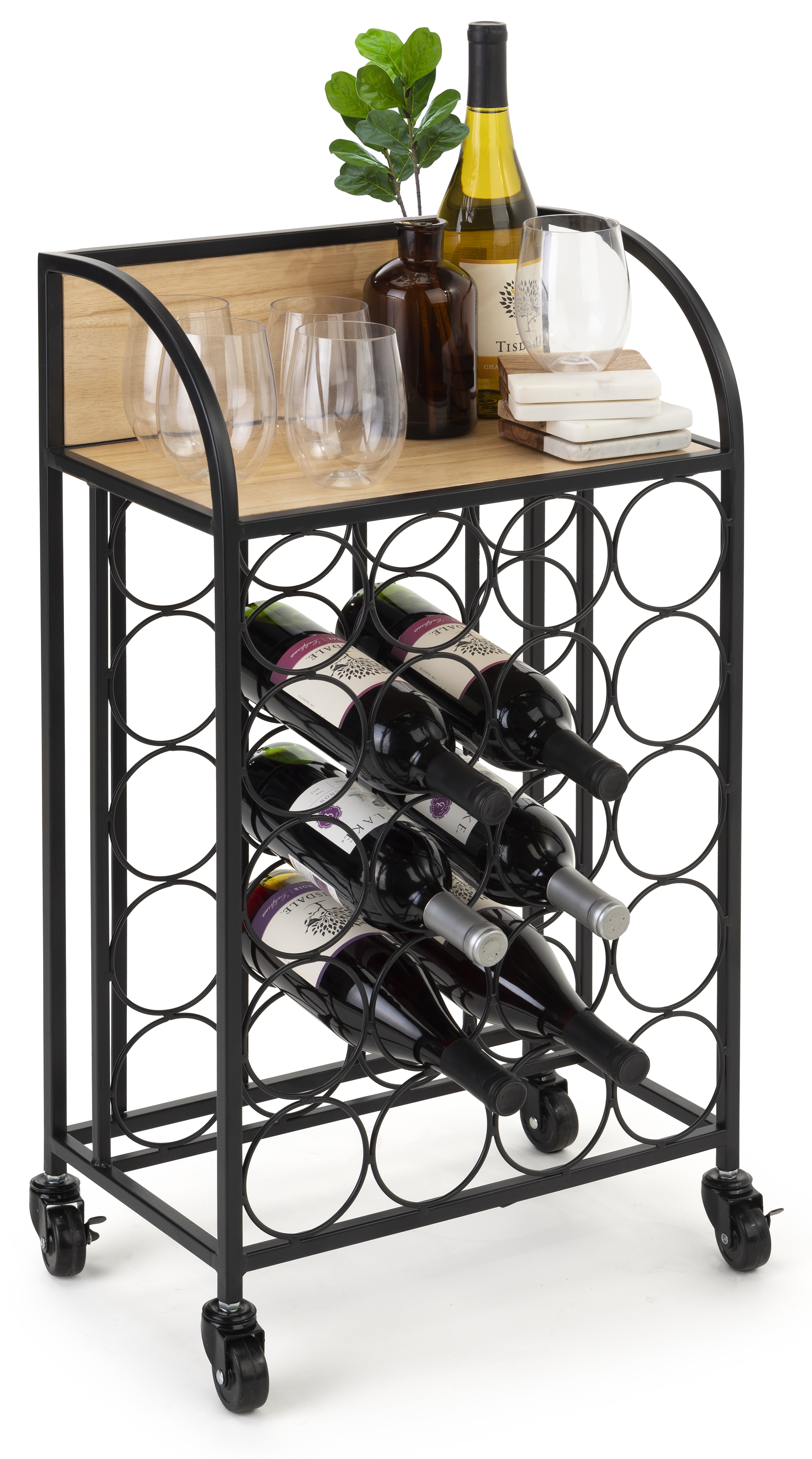 Wine Rack with Wheels | 2 Locking and 2 Non-Locking Casters | Displays2Go