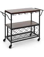 Beverage cart with wine storage and durable matte black frame 