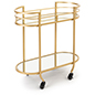 Oval serving cart on wheels with mirrored glass accents 