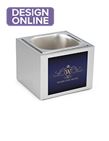 Branded steel countertop ice bin for food safe use