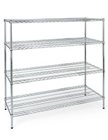 Commercial wire rack shelving has 24 inch deep tiers