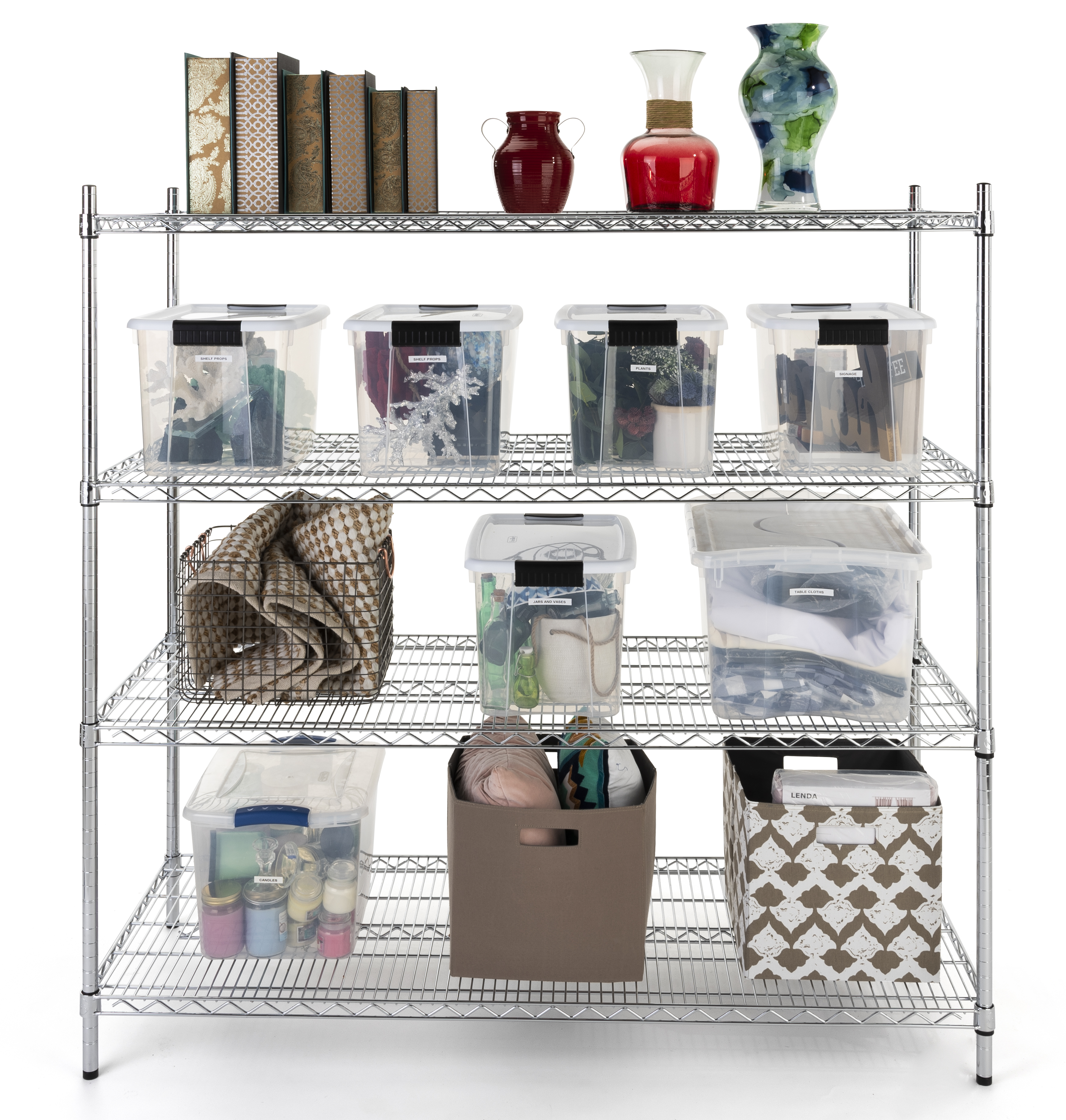 Multi Level Wire Rack Commercial Wire Rack Shelving | 4 Heavy Duty Tiers | Displays2Go