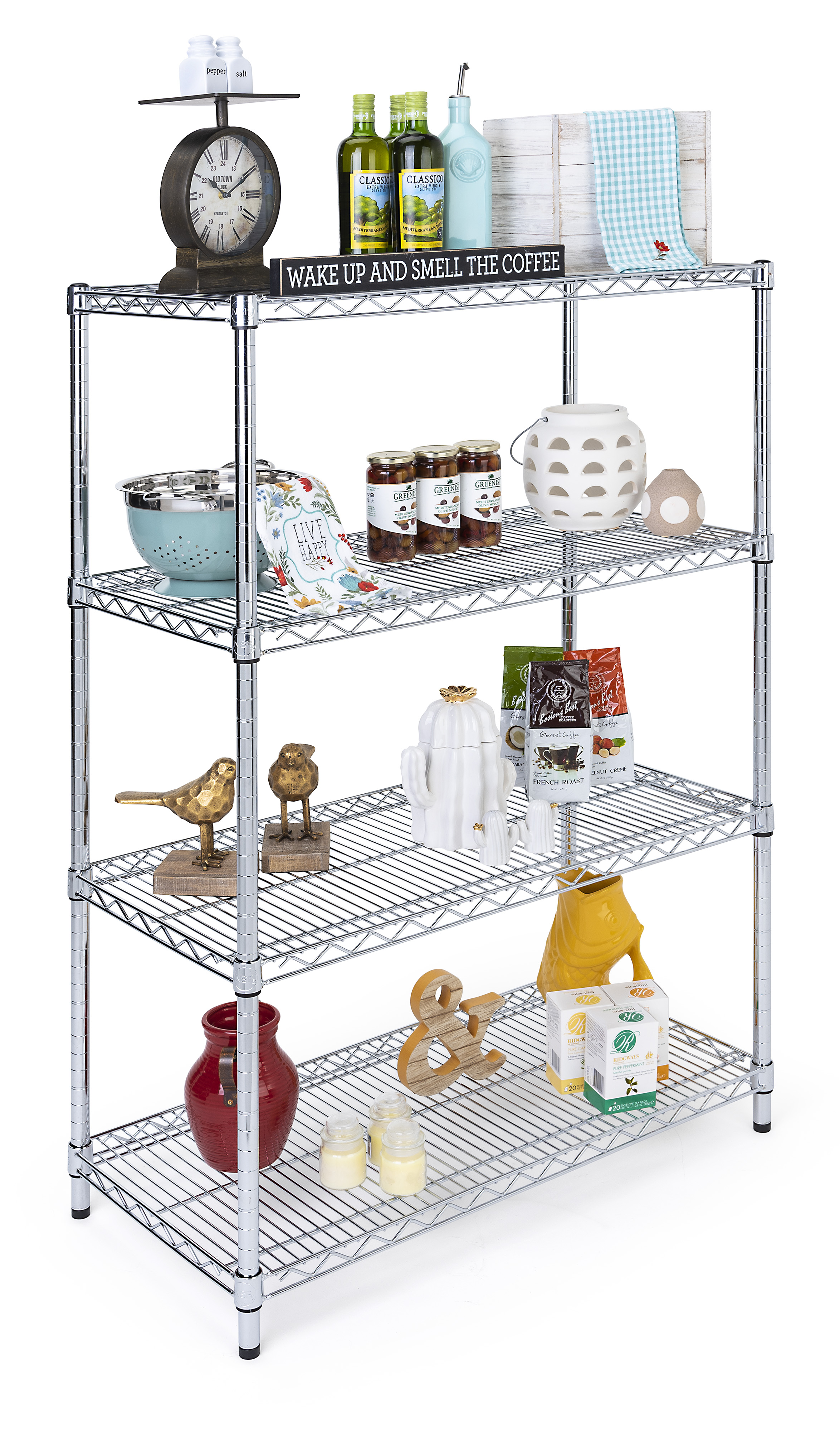 Mobile Wire 4 Adjustable Shelves Rack, Floor Fixture