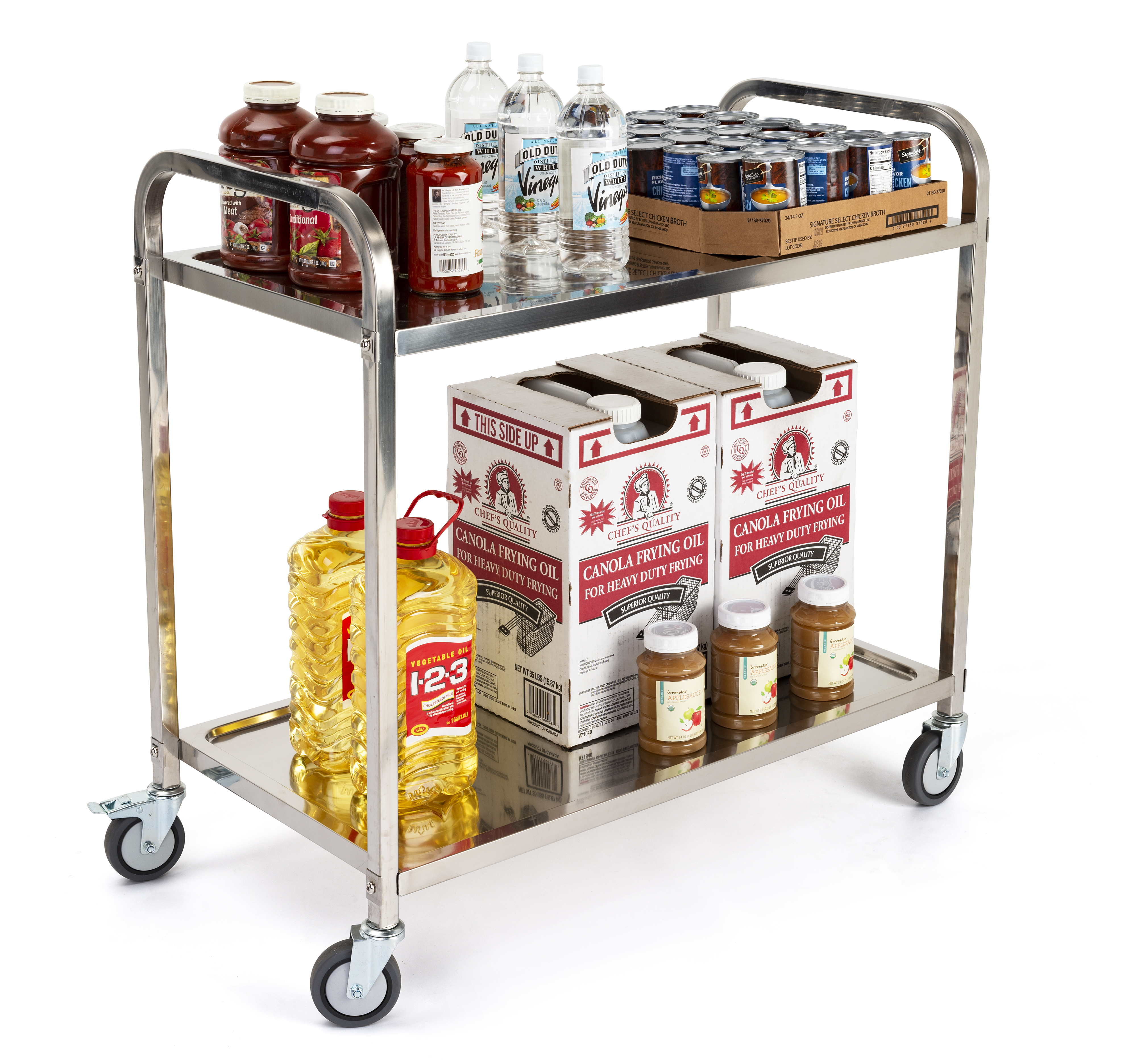 2 Tier Stainless Steel Service Cart | Locking/Non-Lock Wheels | Displays2Go