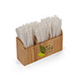 Wood bar straw caddy with pockets for utensil or cutlery 