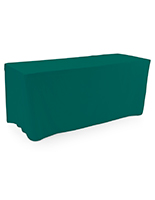 Trade show table throws with fire retardant polyester