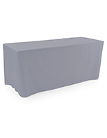 Trade show table throws are made of gray polyester fabric 