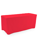 Trade show table throws are made of red polyester material