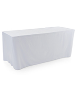 Trade show table throws with fitted skirt design