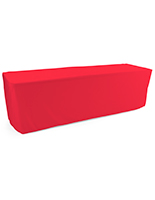 Red trade show table throws with long lasting polyester construction