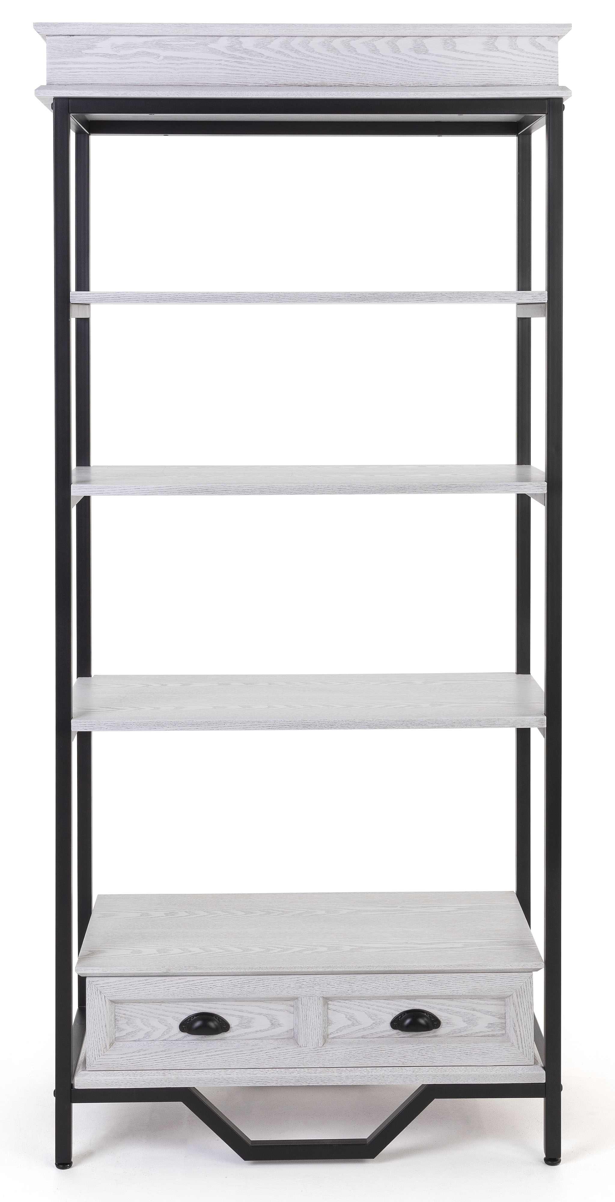 75"h Farmhouse Style Shelving Unit w/4 Shelves & Faux Drawer Accent - Whitewash - Image 2