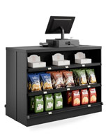 Retail cash wrap counter with shelving for impulse sales