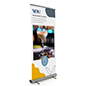 Roll up display stand with dimensions of 39 inches by 90 inches
