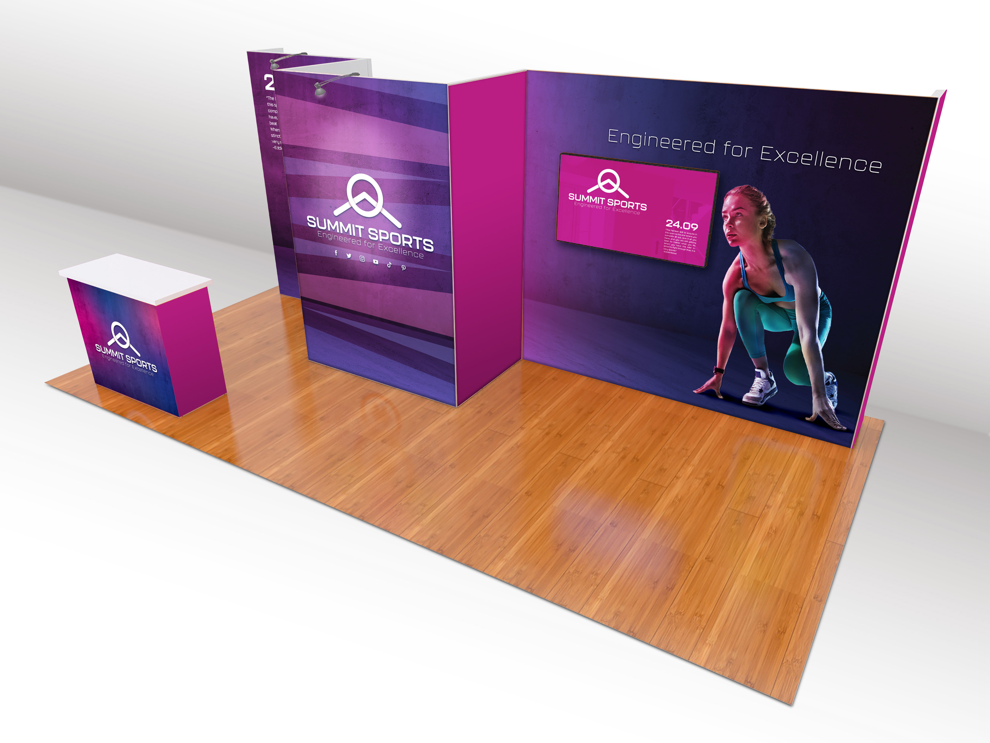 10x20 Modular Exhibition Stands w/ Monitor Mount, Spotlights, Counter and Storage - Image 3