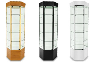 73"H Hexagonal Glass Display Case Tower
