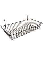 Wire basket for slatwall or gridwall is two feet wide