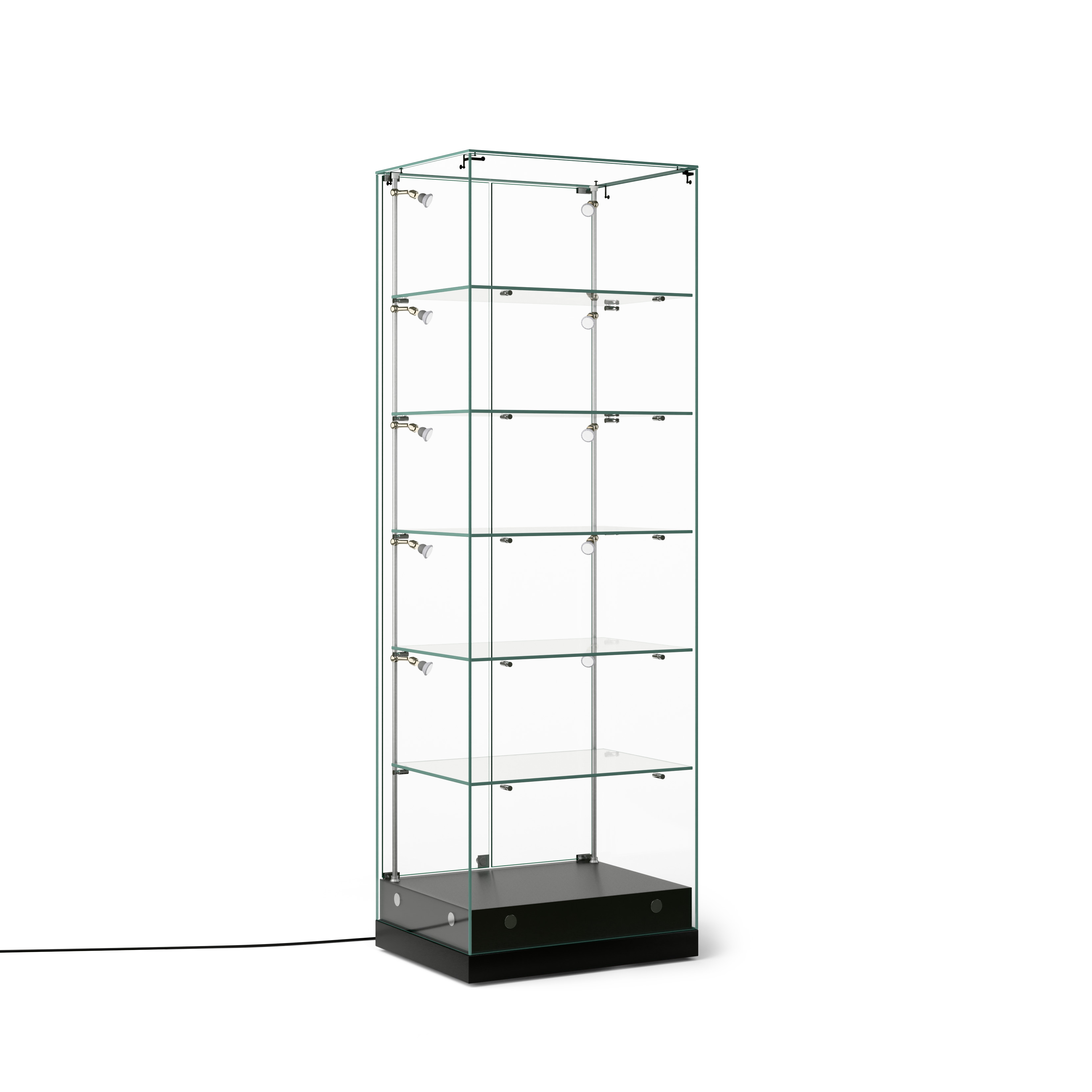 24" Glass Display Case w/LED Lights, Hinged Door, Frameless, Ships Assembled - Black - Image 2