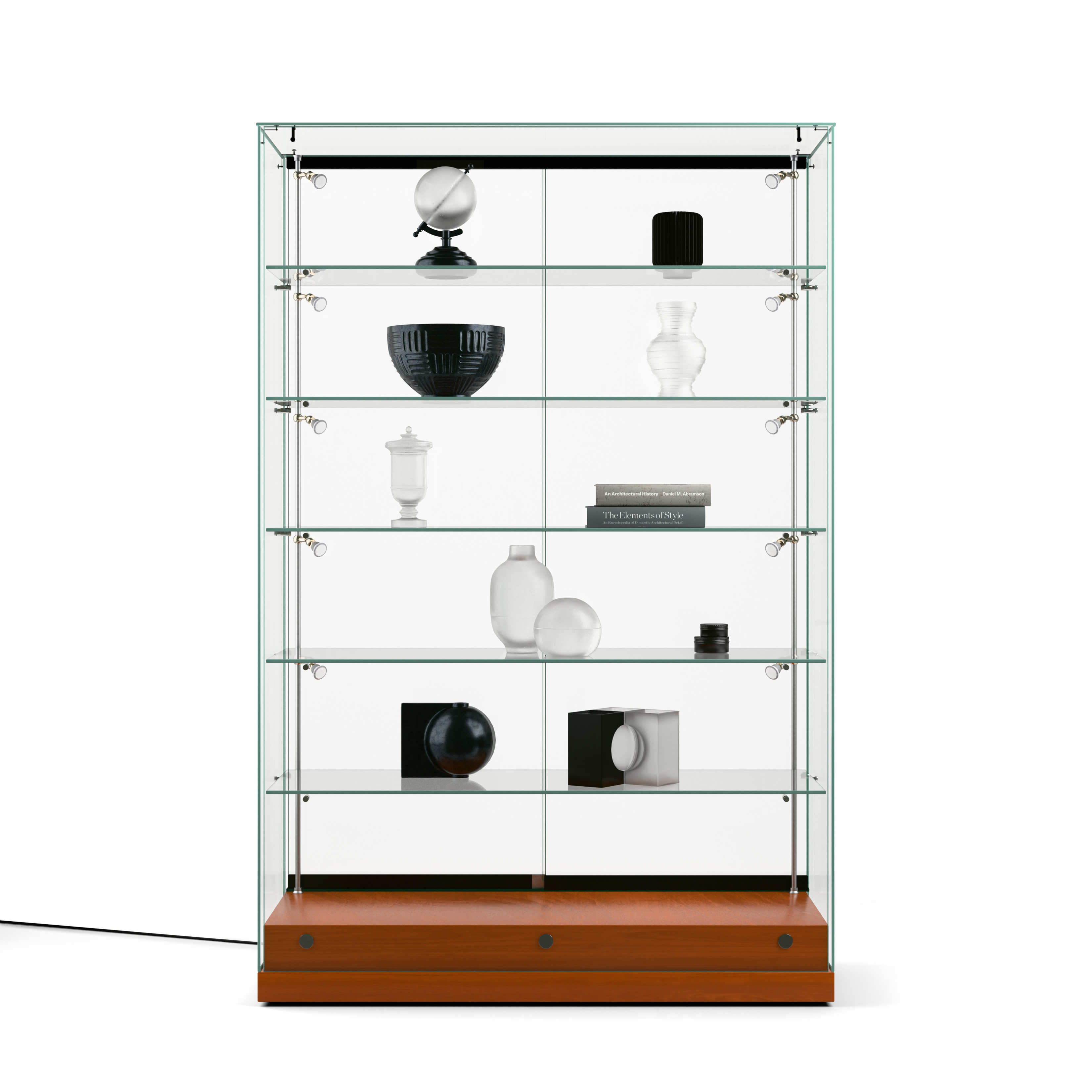48" Glass Display Case w/ LED Side Lights, Sliding Door, Frameless - Cherry - Image 4