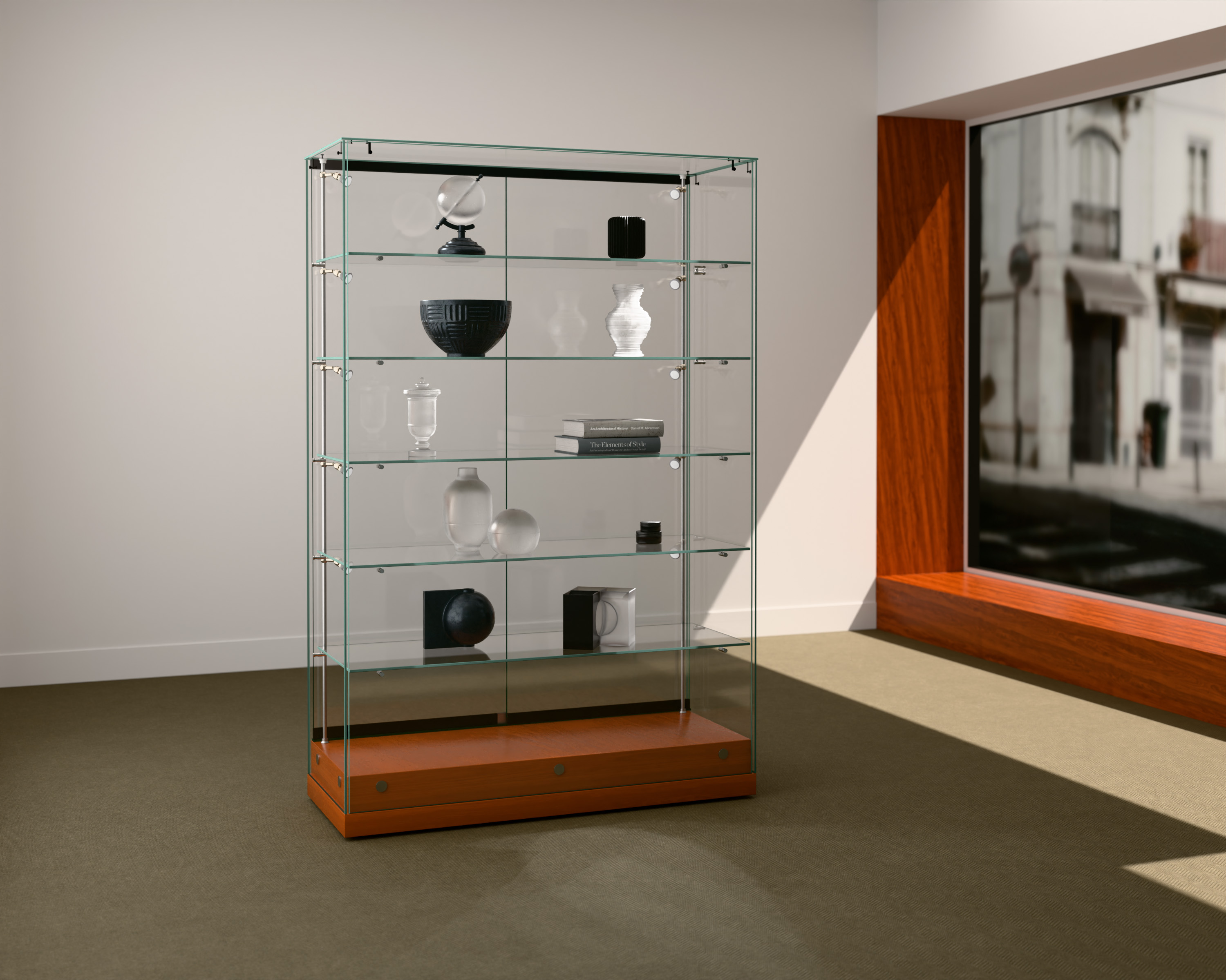 48" Glass Display Case w/ LED Side Lights, Sliding Door, Frameless - Cherry - Image 6