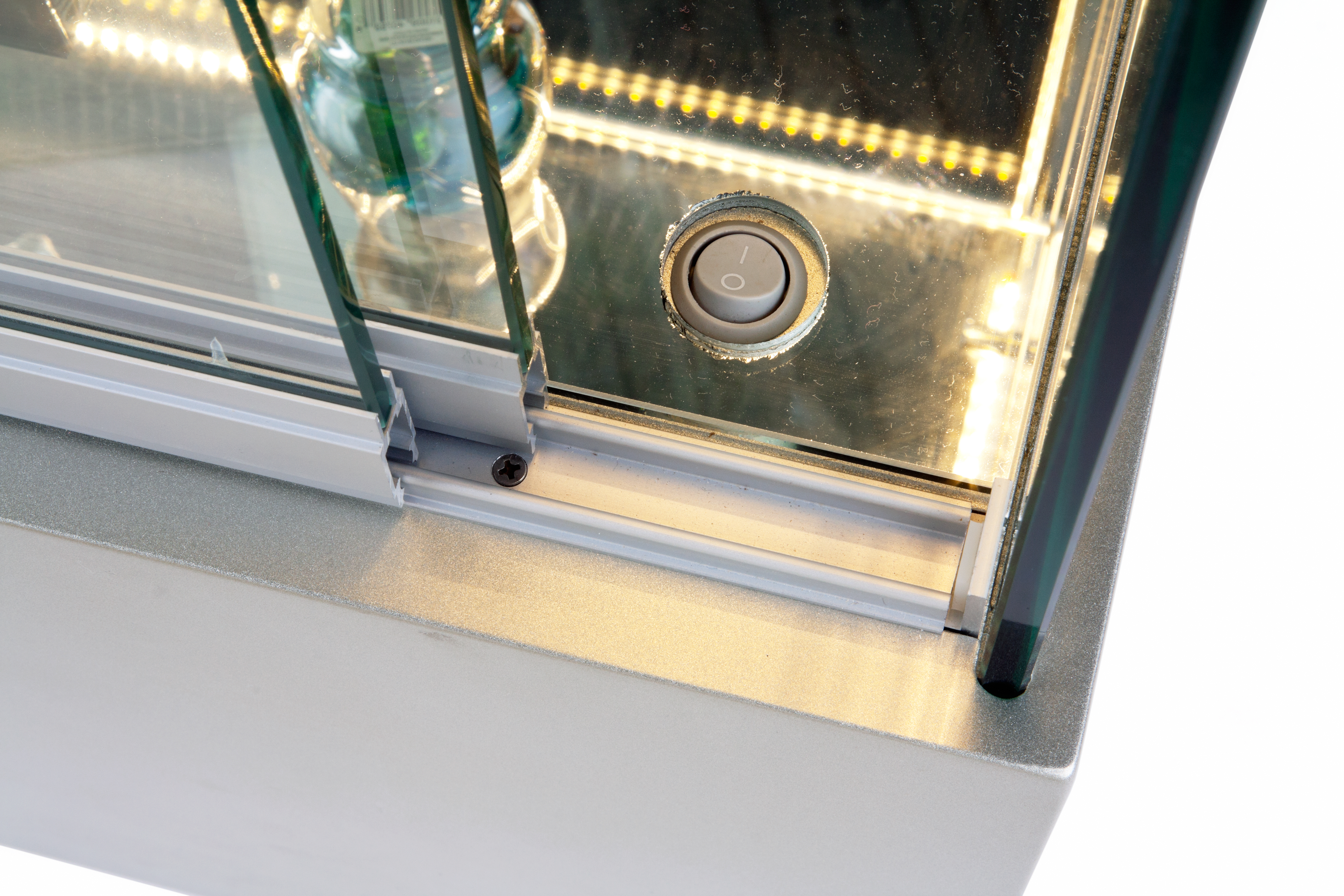 4ft. Glass Retail Counter w/ Mirror Deck, LED, Slider Doors, Ships Assembled, Silver - Image 4