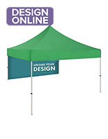 Portable canopy tent backwall with double sided graphics
